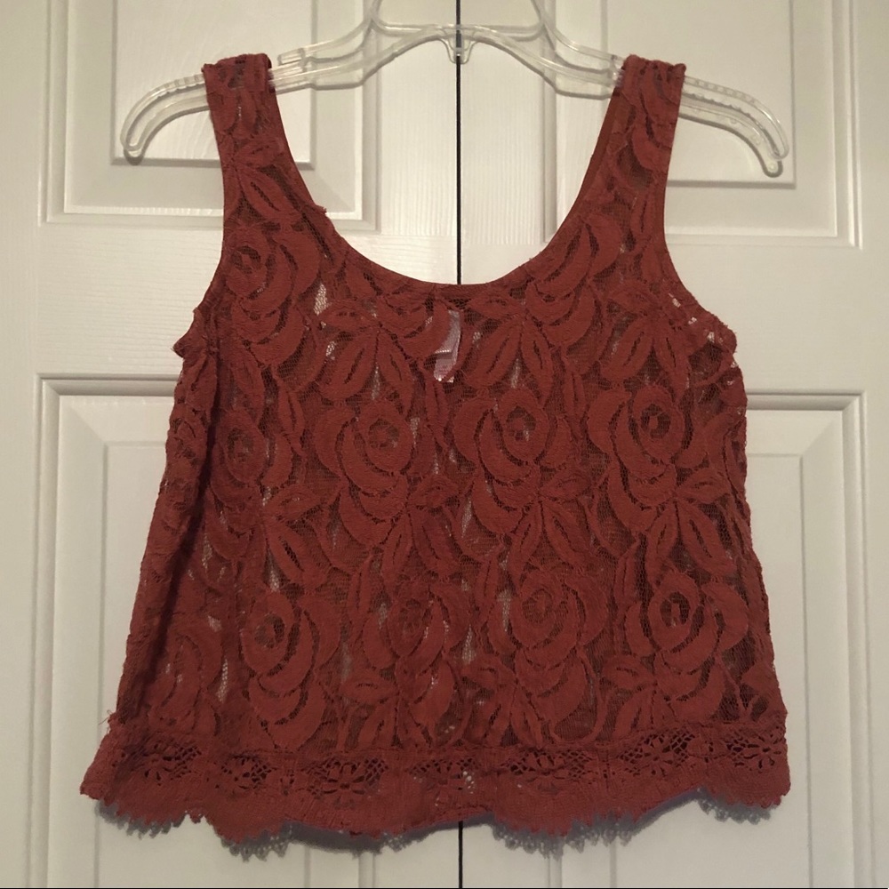 Burgundy Lace Embroidered Floral Tank Top M